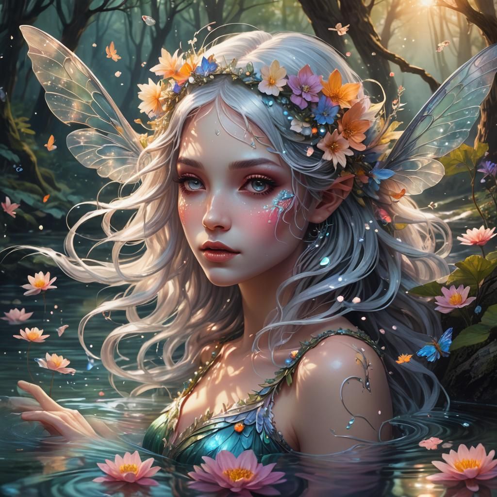 Fish Fairy Portrait in Dreamy Pastel Art Style