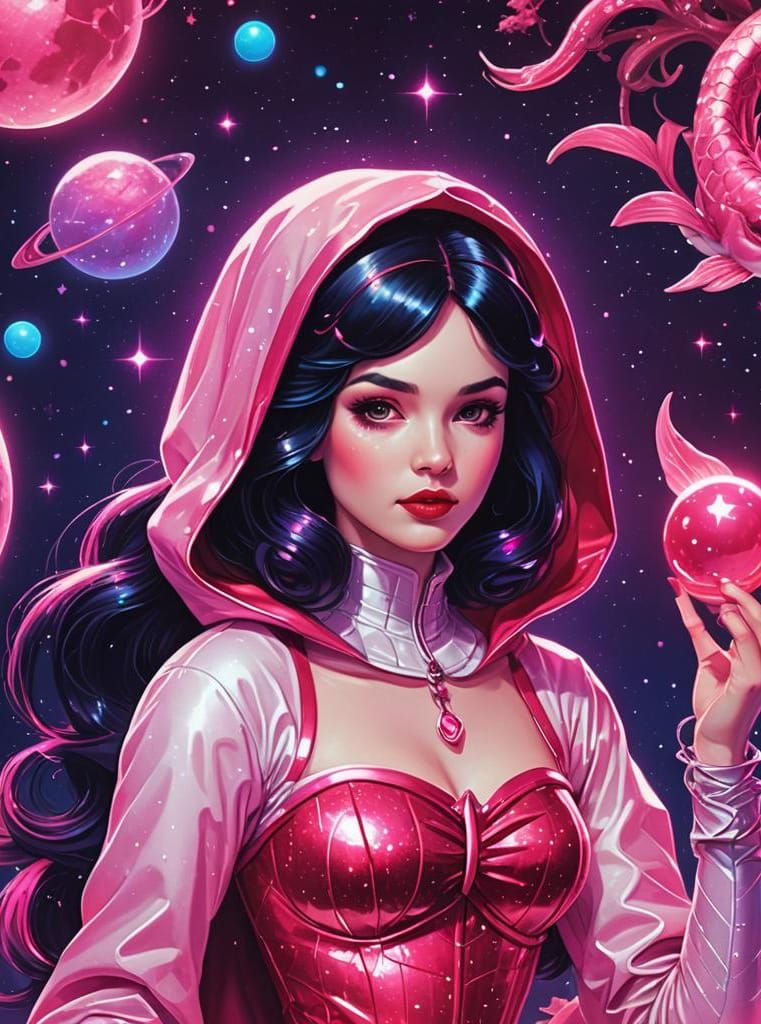 Snow White Space Mermaid in Synthwave Neon Style