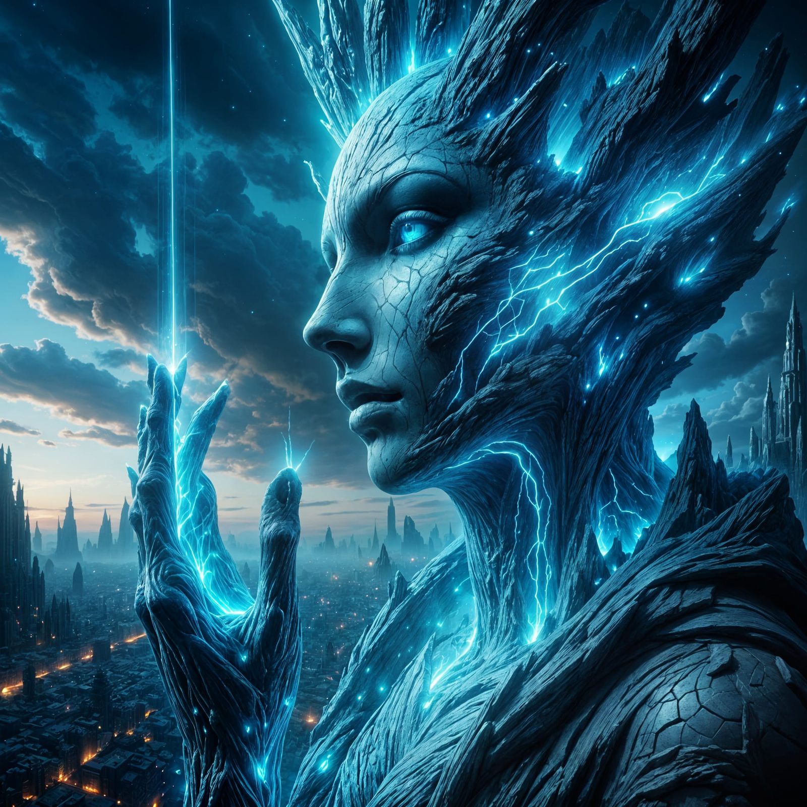 Fractured Alien Queen in a Desolate, Bioluminescent Landscap...