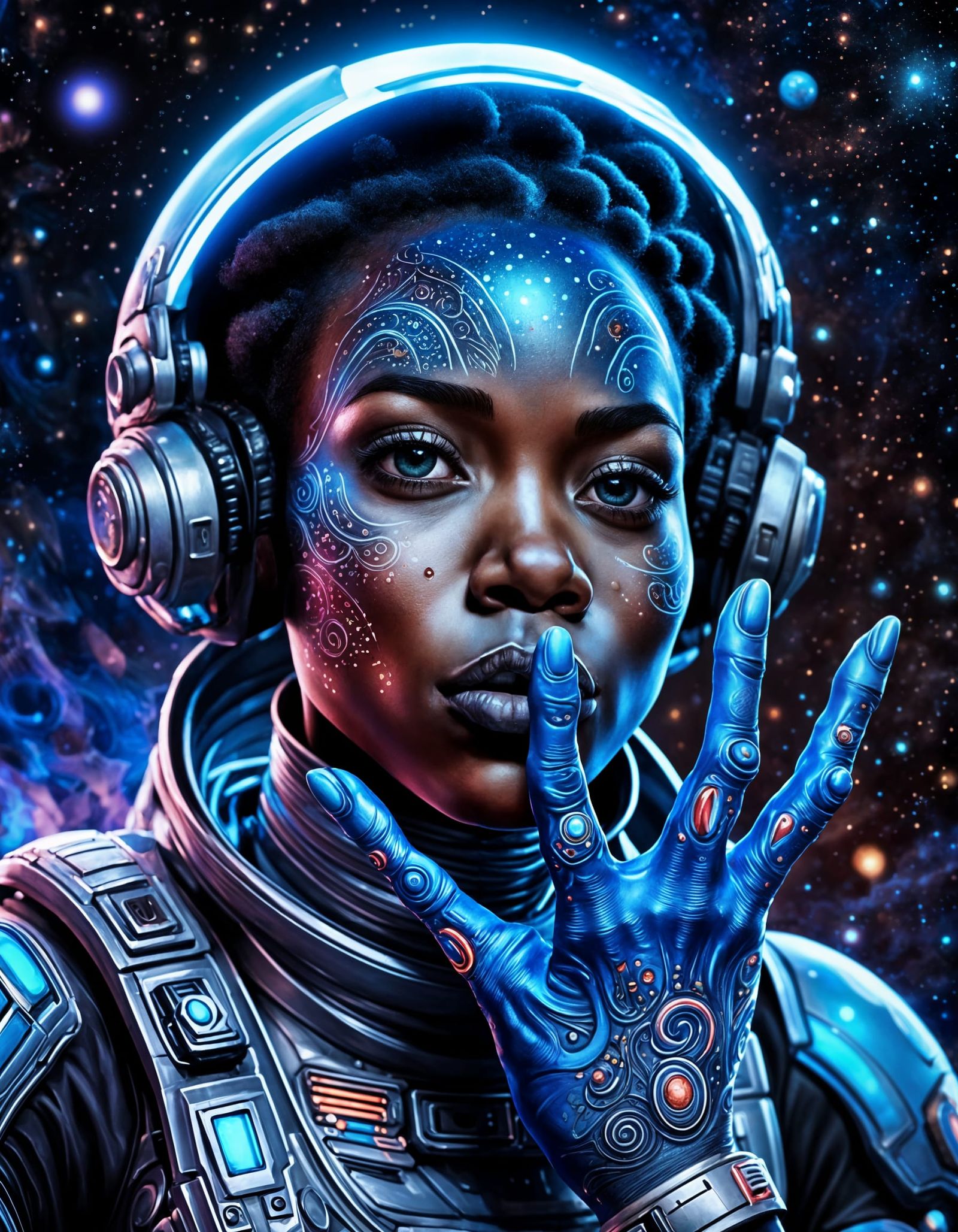 Afrofuturistic Woman with Alien Hands Digital Art