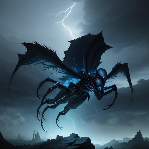 Storm Spider Fantasy Concept Art in Dark Style