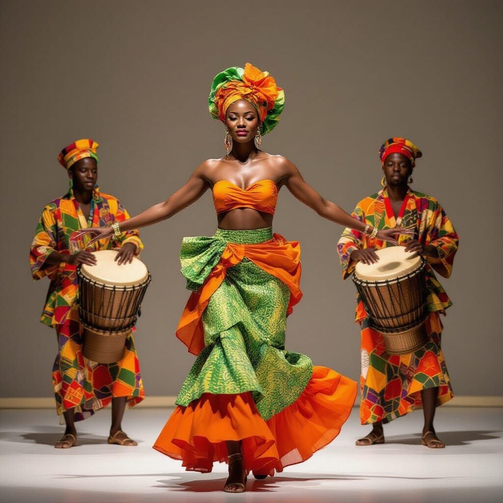 Vibrant African Dancer with Tam-Tam Players