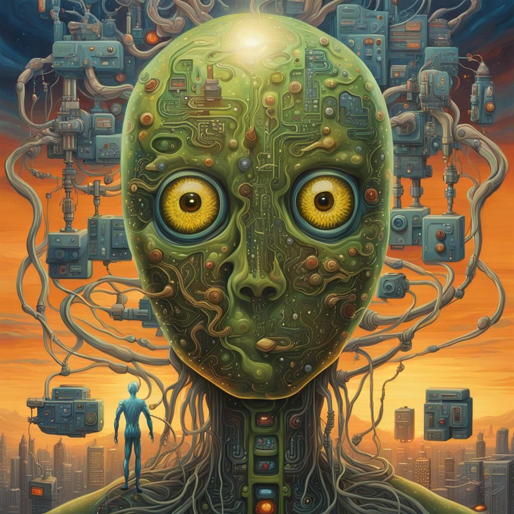 Surreal Haploid Figure in Technological Dreamscape