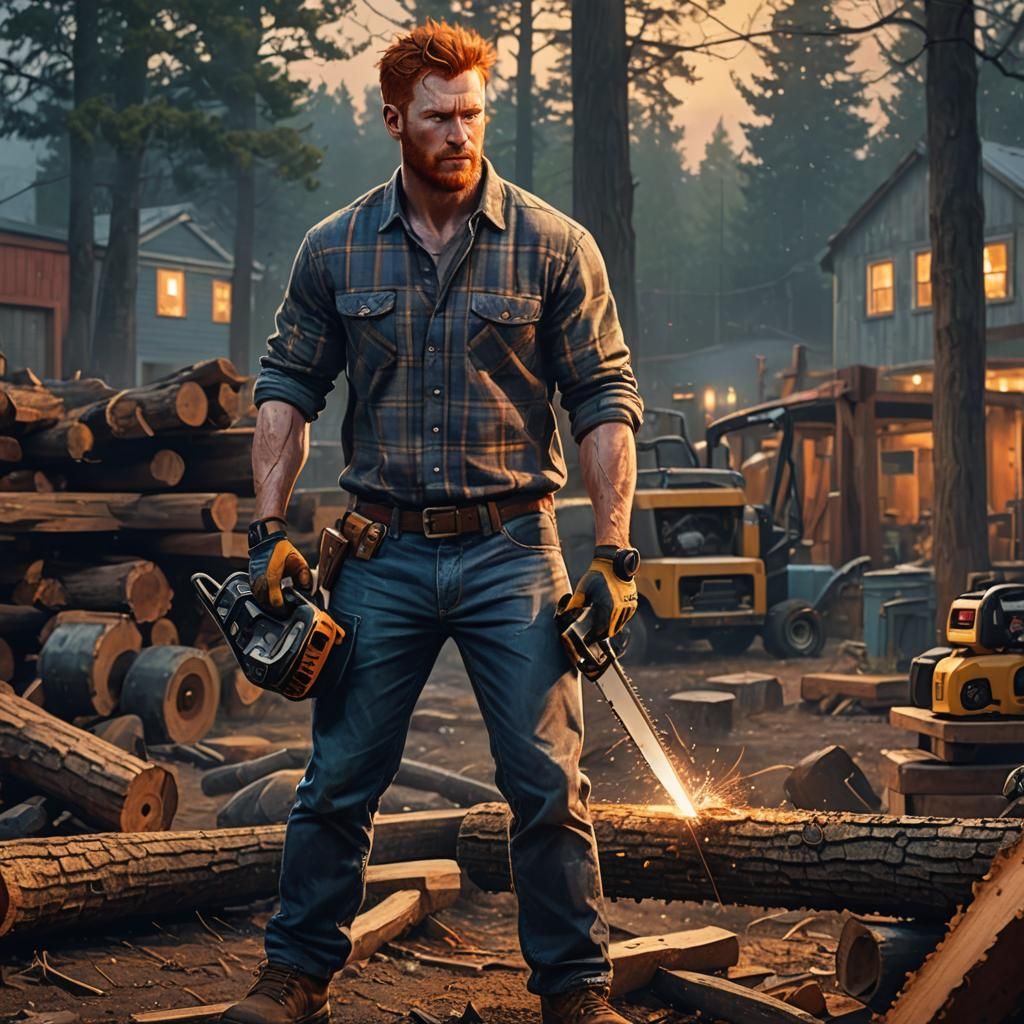 Red-Haired Lumberjack in a Fantasy Concept Art