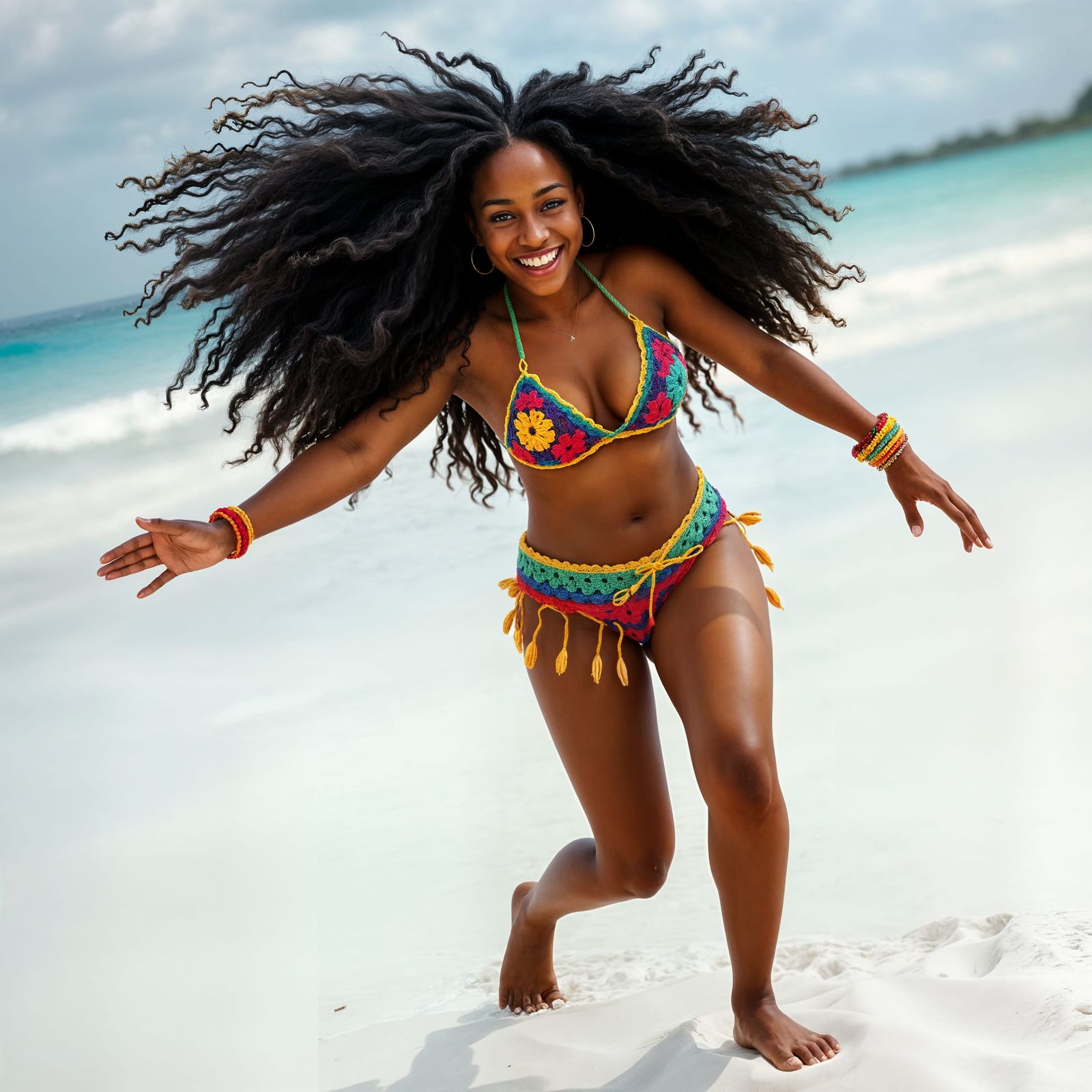Jamaican woman dances to the rhythm of reggae music.