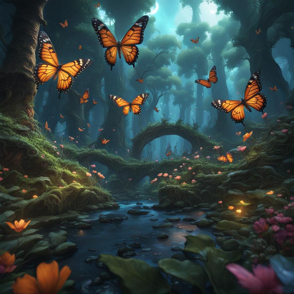 Detailed Butterfly Forest Matte Painting