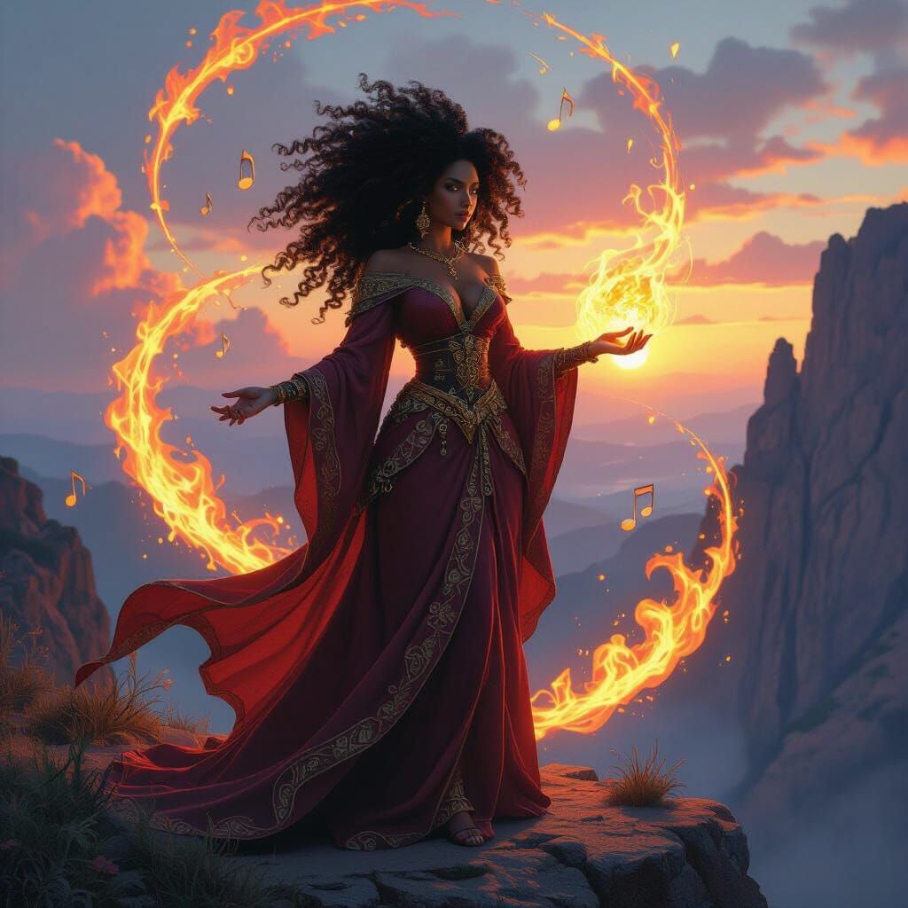 Afro-Latina Sorceress Conjures Fire: Pre-Raphaelite Digital ...