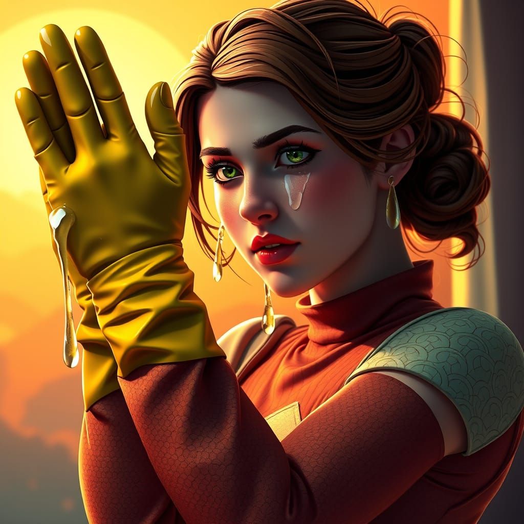 Stardew Valley's Jodi in Vibrant Rubber Gloves with Dripping...