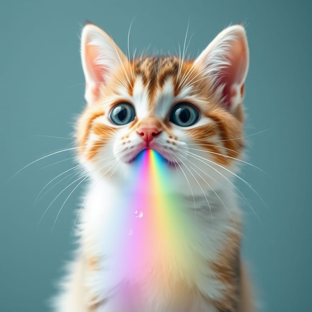 Cute Cat Spewing Watery Rainbow