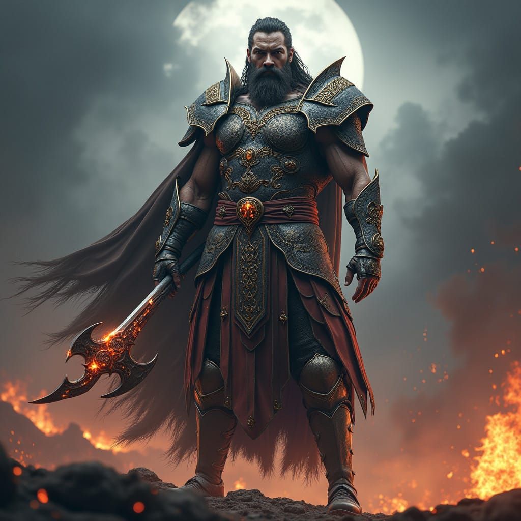 Fierce Warrior Unleashed in Cyberpunk Fantasy