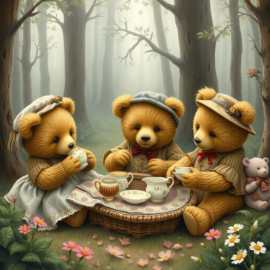 Teddy Bears' Whimsical Picnic in Enchanted Forest