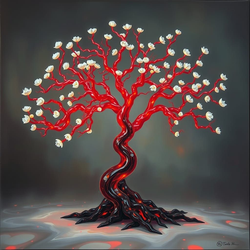 Ethereal Tree in Electric Red with Translucent Branches and ...