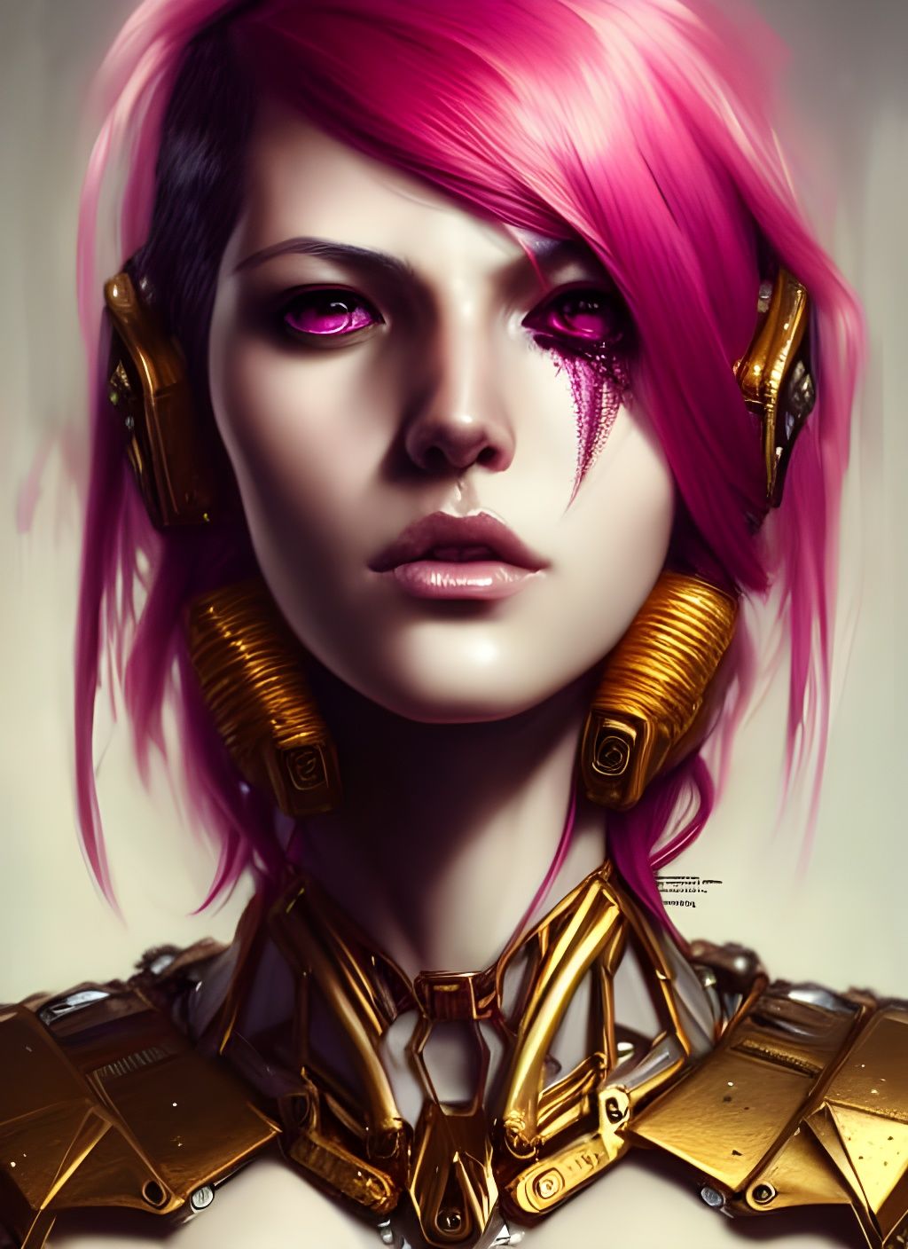 Cyberpunk Goddess with Pink Hair in Digital Art