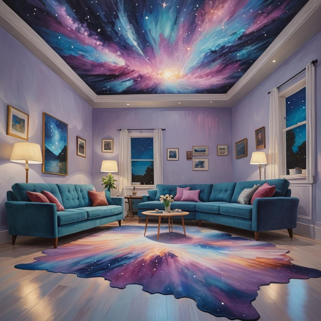 Starry Night Sky Painting Spills into Living Room