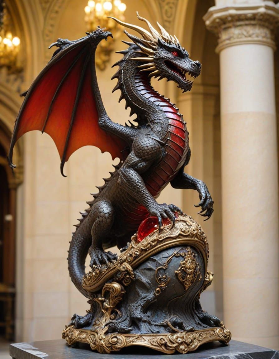 Bronze Dragon Statue in Dark Fantasy Style