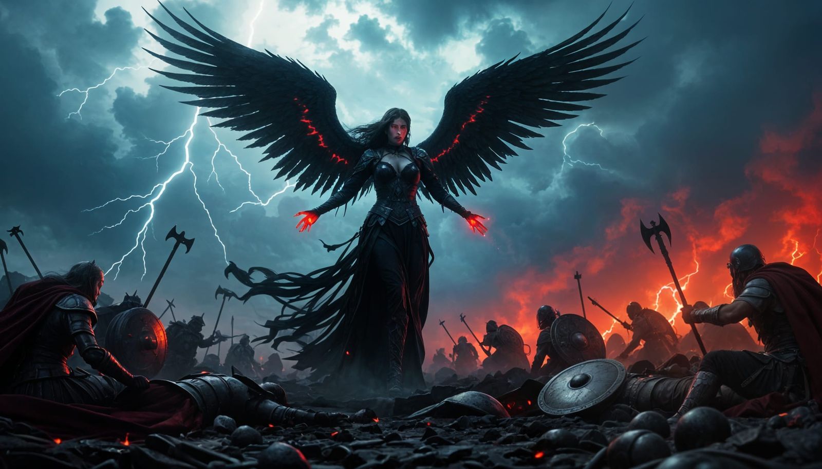 Mythic Battlefield with Greek and Viking Warriors and Keres ...