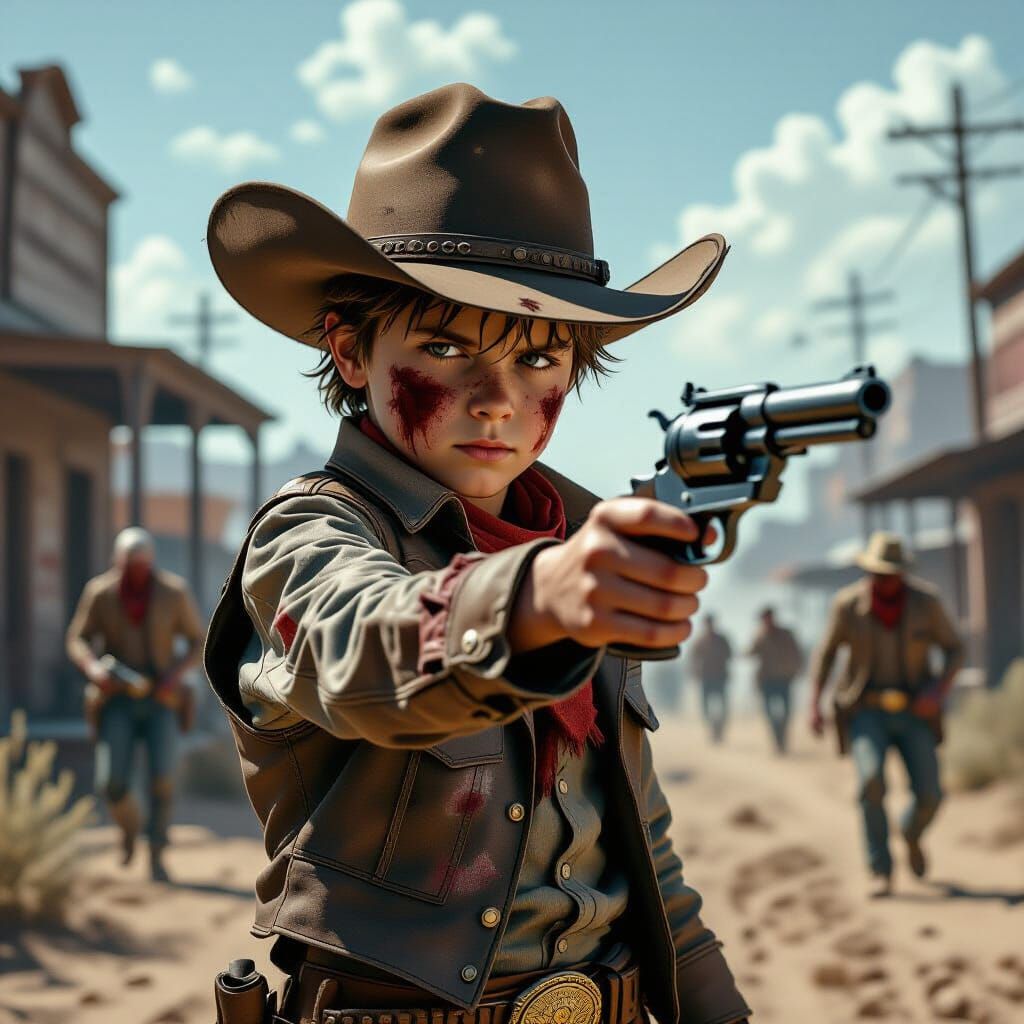 Zombie Cowboy Kid in Apocalyptic Wild West