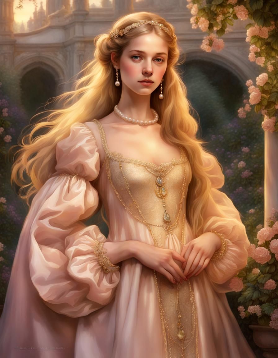 Renaissance Girl in Golden Gown Portrait