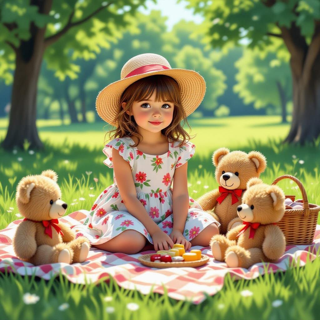 Picnic with Teddy Bears: Hyper-Realistic Comic Art