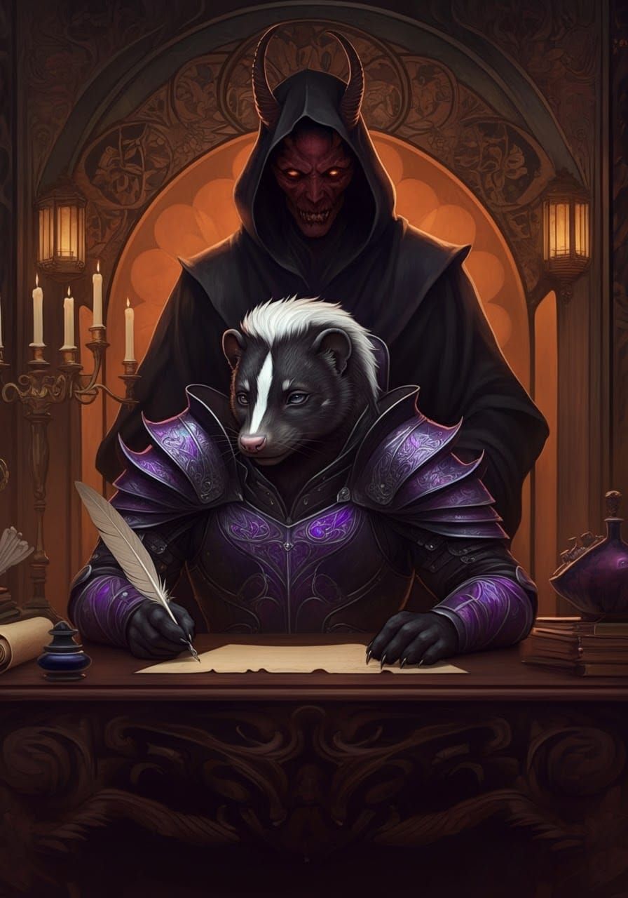 Skunk Signs Demonic Pact in Art Nouveau Style