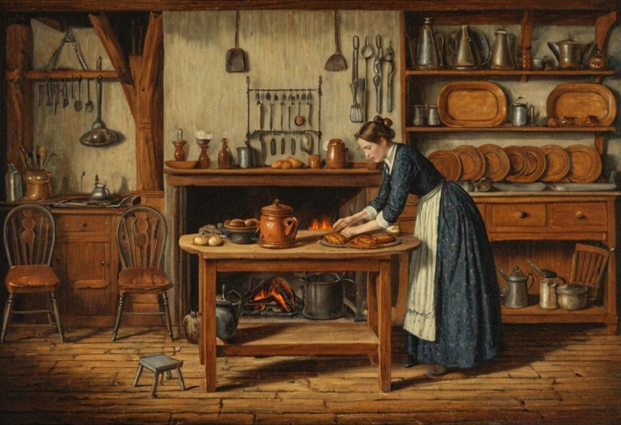 Vibrant 1850s Kitchen Scene as Matte Painting