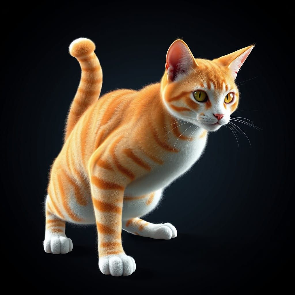 Vibrant Orange Tabby Cat in Dynamic Stance with Anime-Inspir...