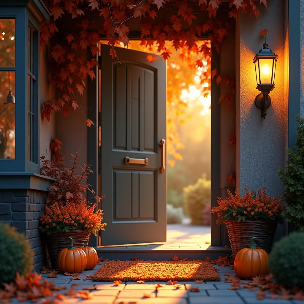 Inviting Fall Home Entryway in Matte Painting Style