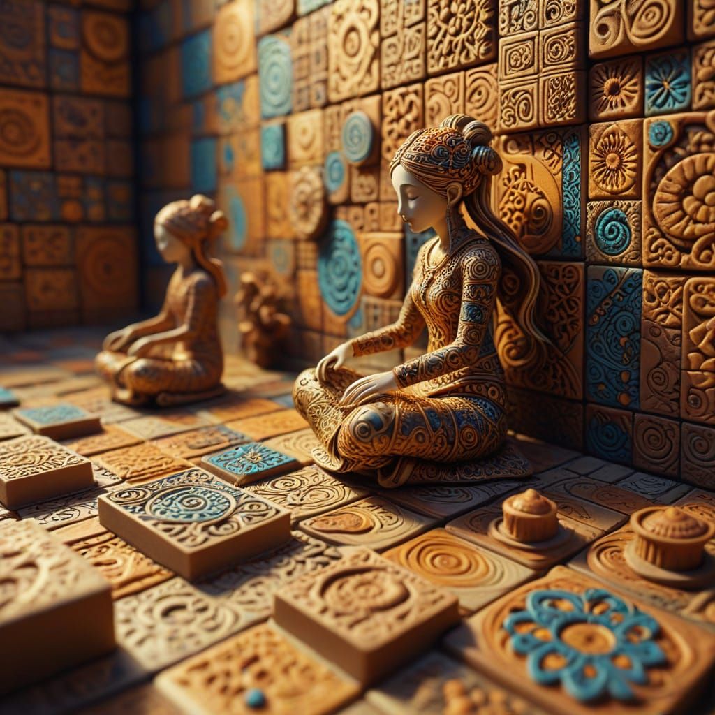 Miniature Clay Figures Play in Golden Light