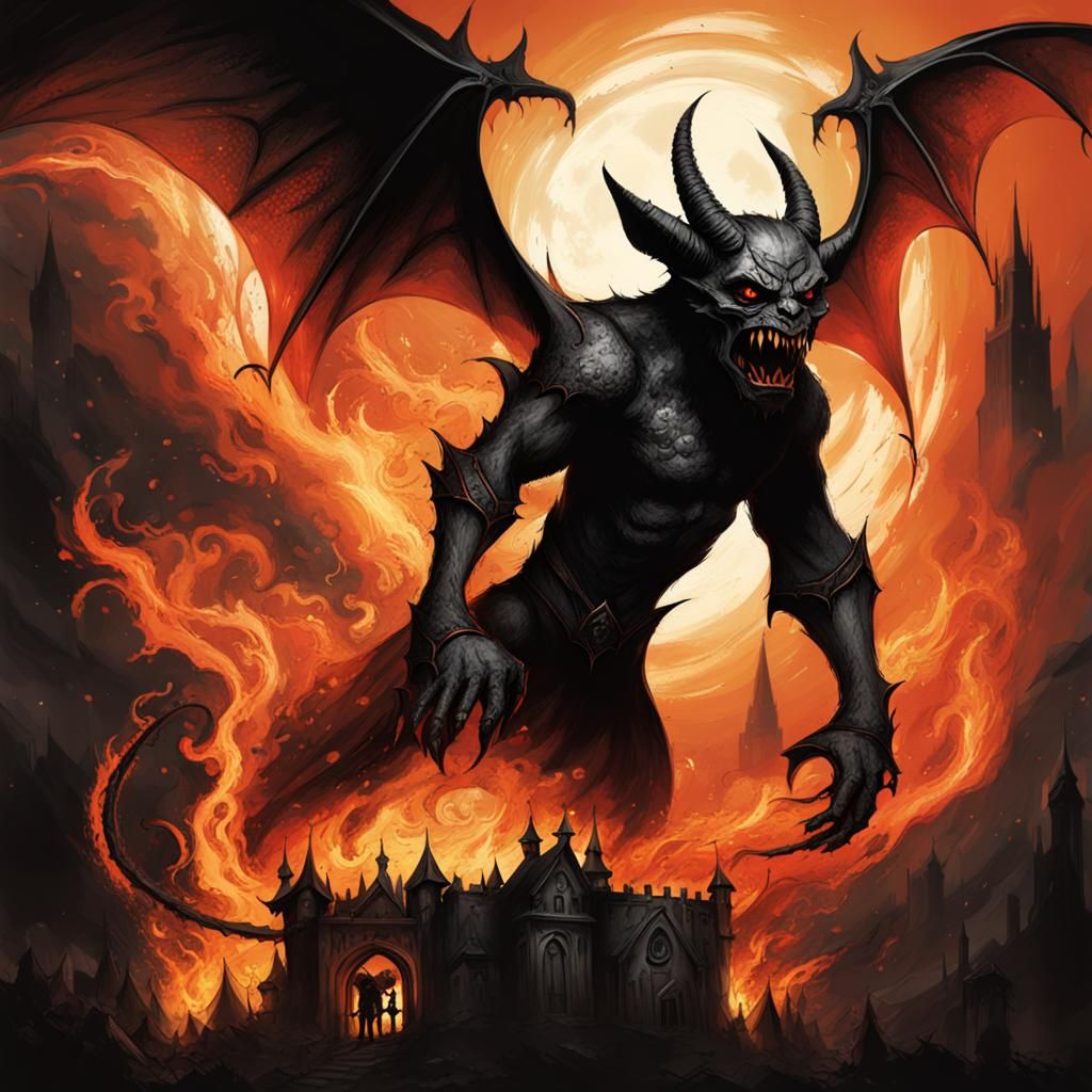 Demonic Gargoyle in Black and White