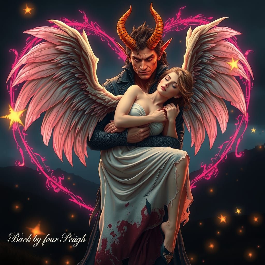 Demon Holds Angel in Bridal Style