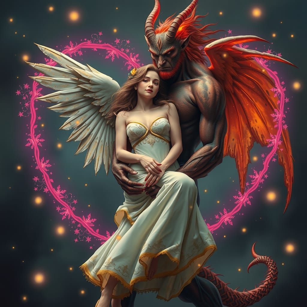 Demon and Angel Embrace in Firefly Heart