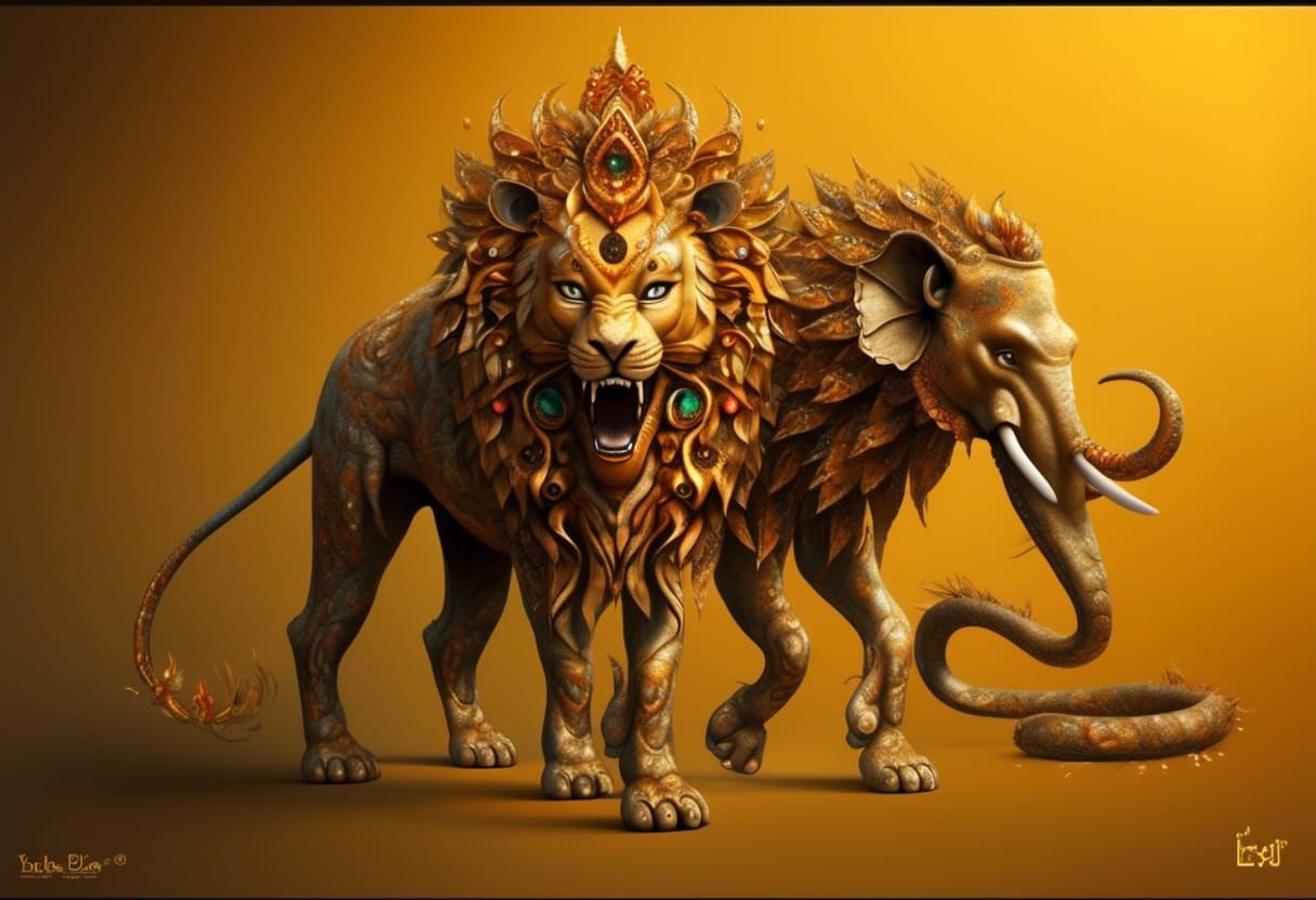Mythical Yazhi Creature: Lion, Elephant, and Snake