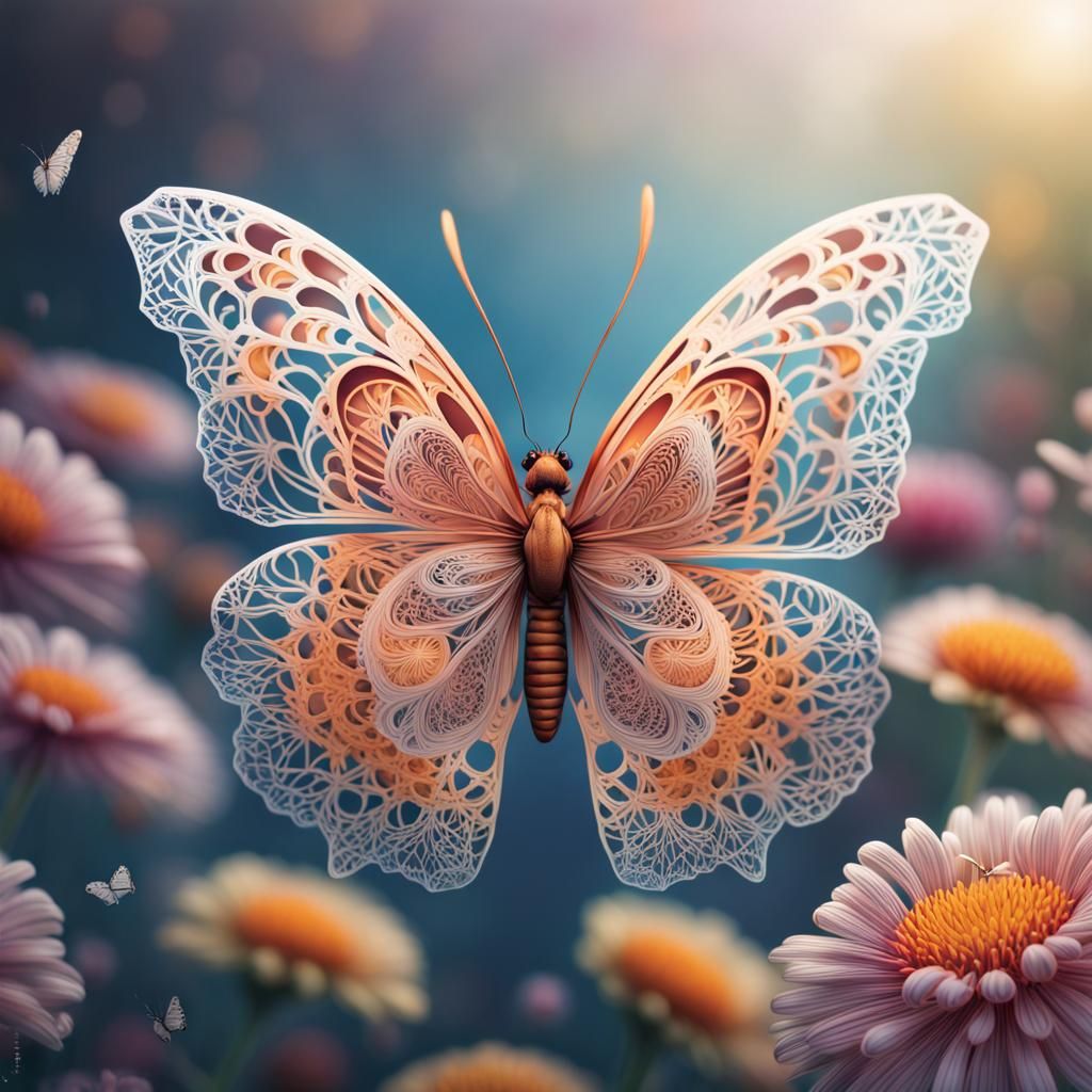 Lace-Winged Butterfly in Hyperrealistic Splash Art