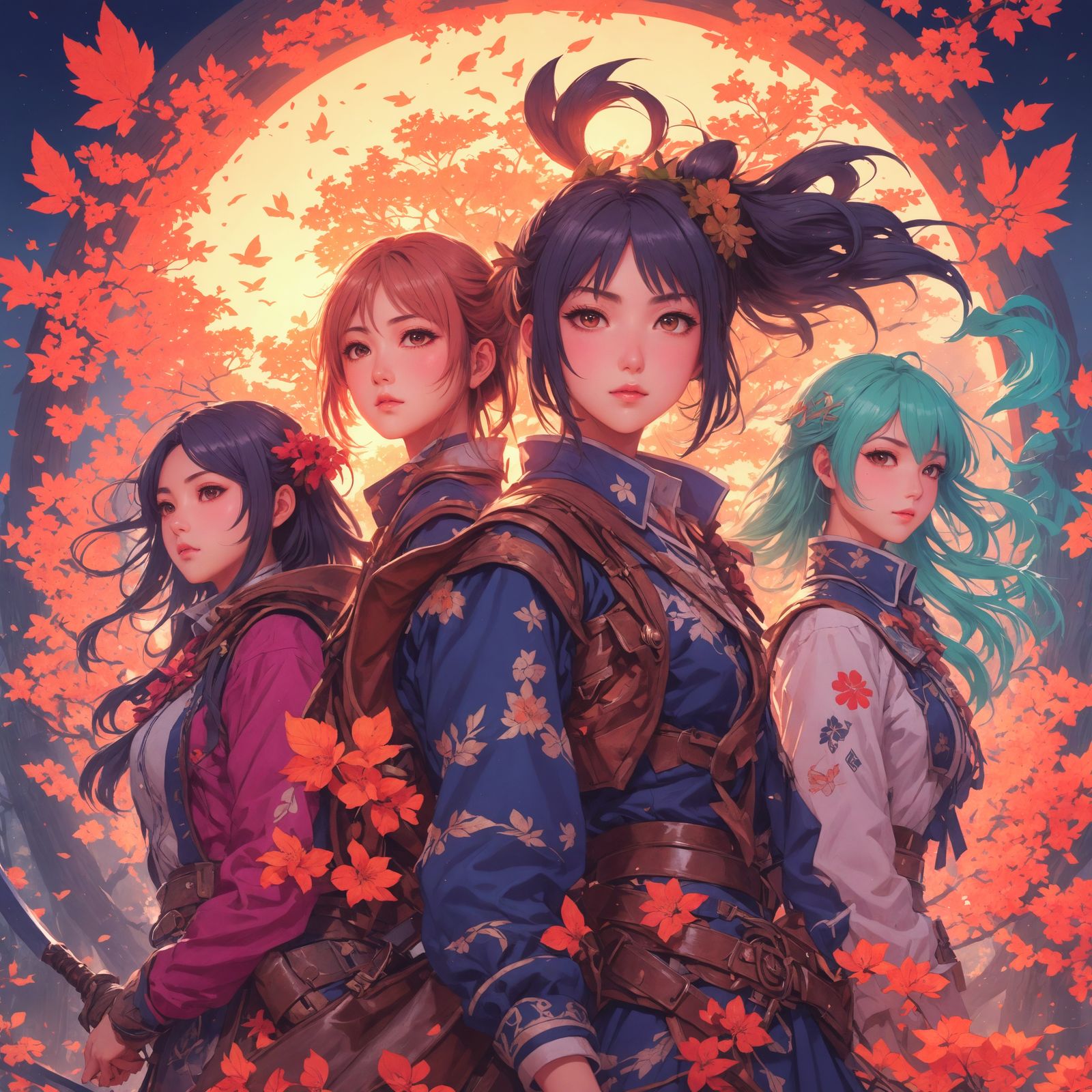 Anime Girls Defend Gardens: Mixed Media Fan Art