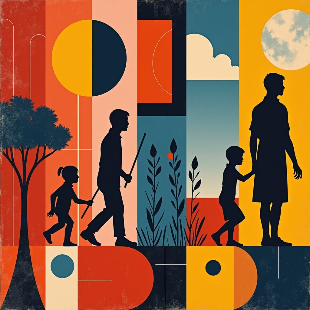 Abstract Expressionist Child Laborers in Geometric Style