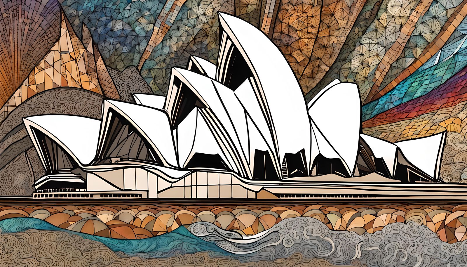 Sydney Opera House with Fractal Zentangle Design