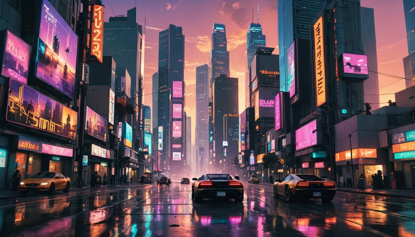 Cyberpunk Los Angeles 2345: Neon Cityscape
