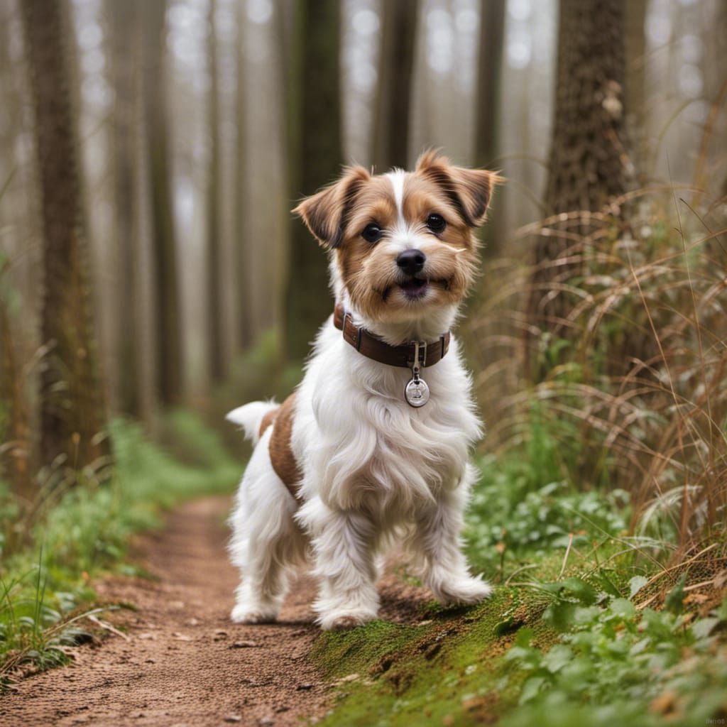Curious Jack Russell Cross Shih Tzu in Forest