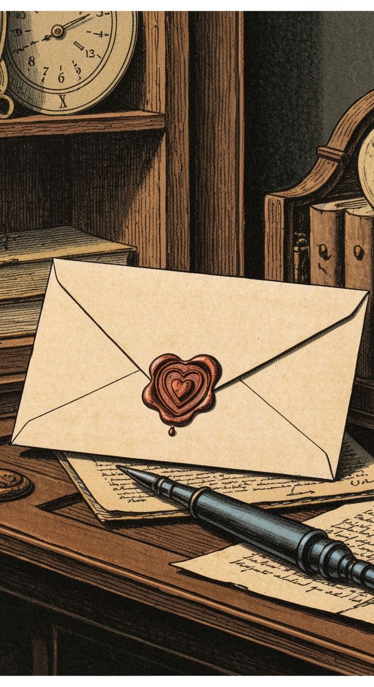 Victorian Woodcut Style Sealed Love Letter with Heart Wax Se...