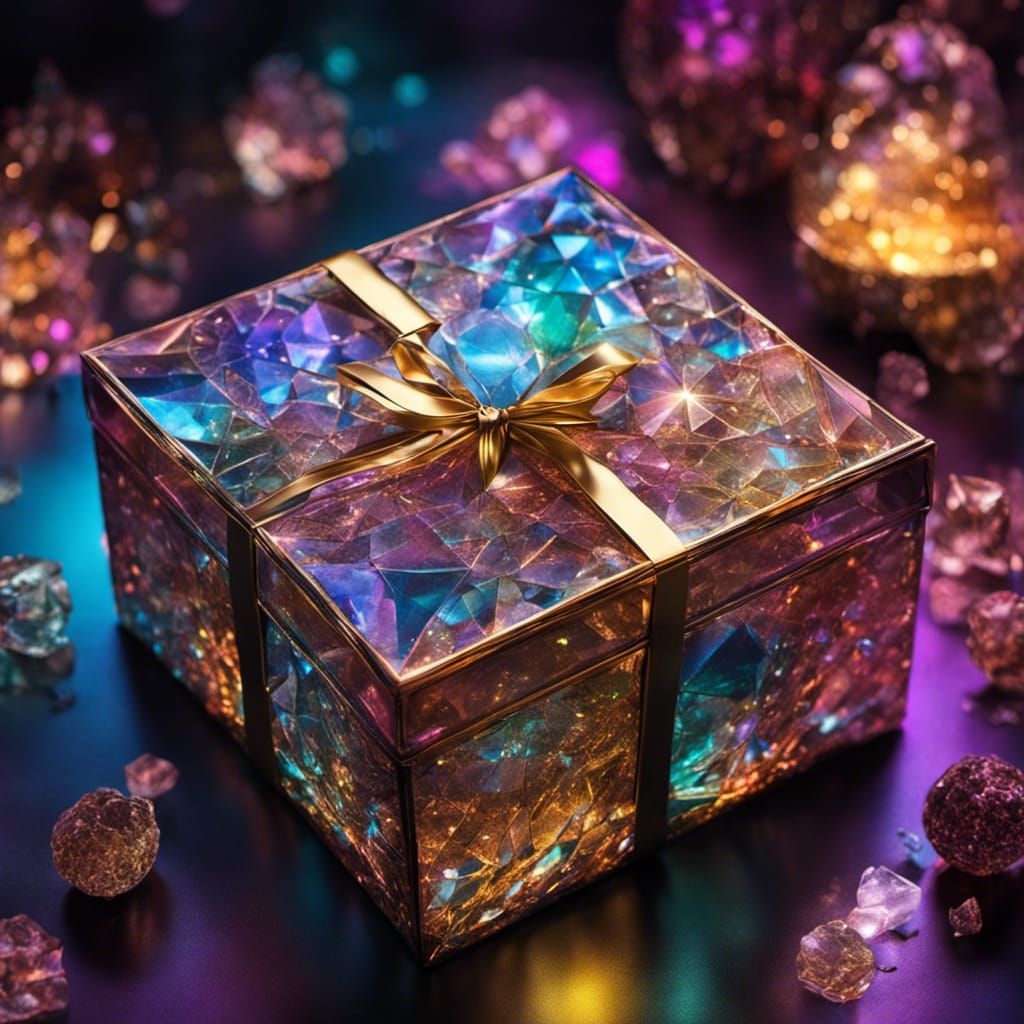 Gift Box with Iridescent Scales and Cosmic Background