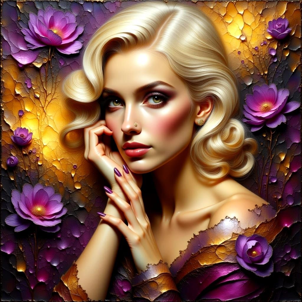 Sultry Woman in Rich Impasto Oil Painting with Metallic and ...