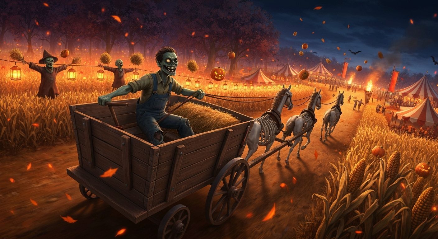 Zombie Hayride Through Autumn Festival Night