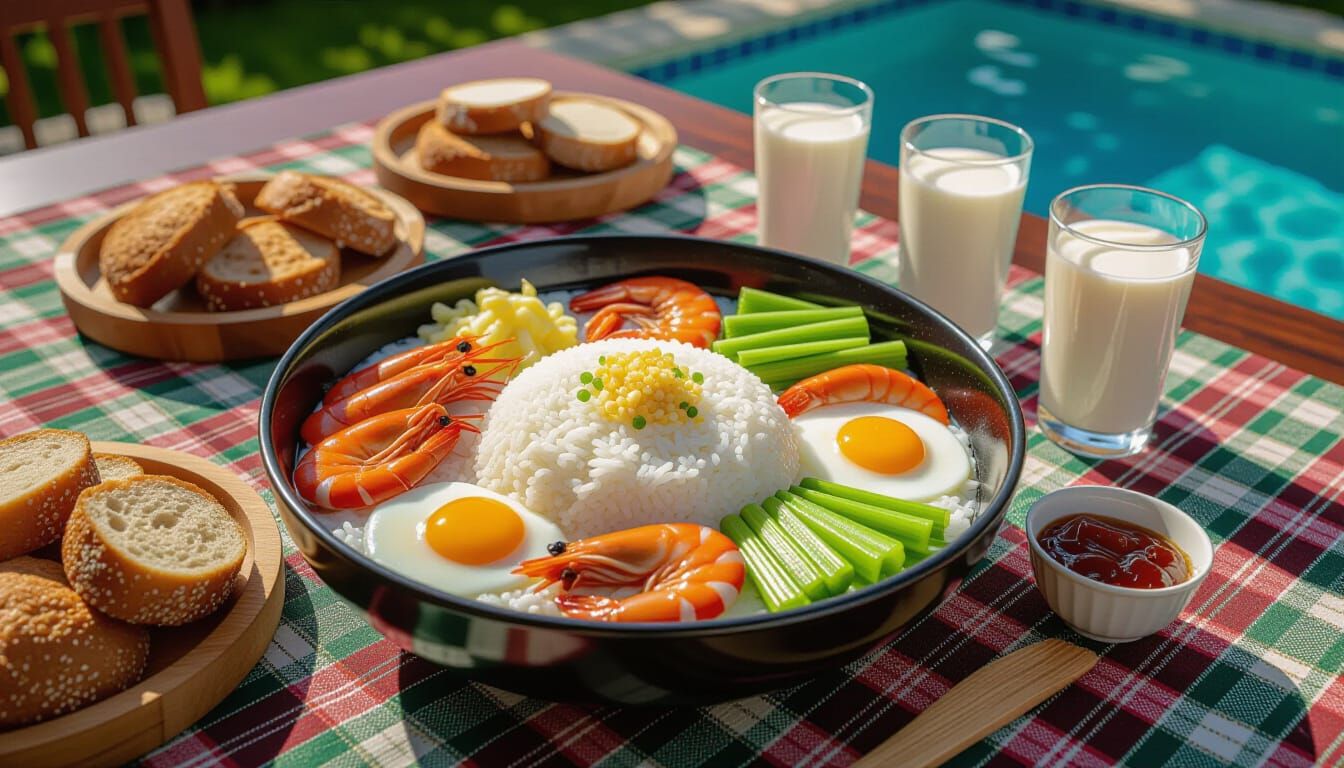 Vibrant Oil Painting of a Generous Rice Porridge Spread