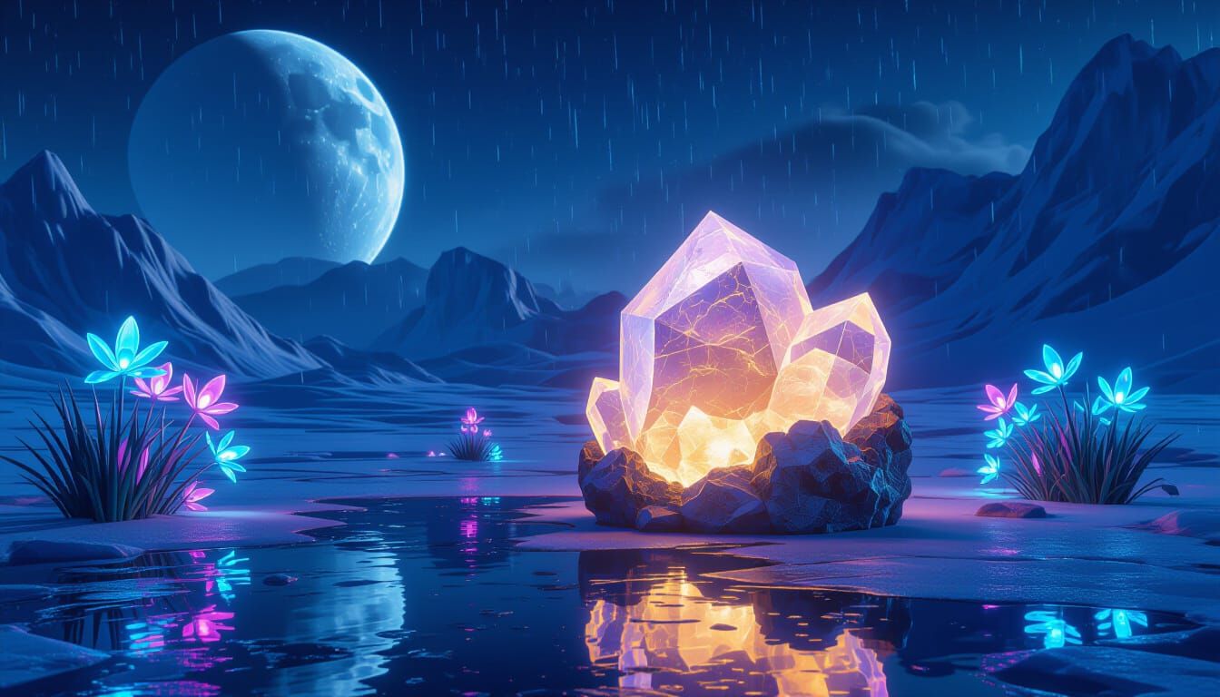 Glowing Hemimorphite Mineral on Alien Ice Planet