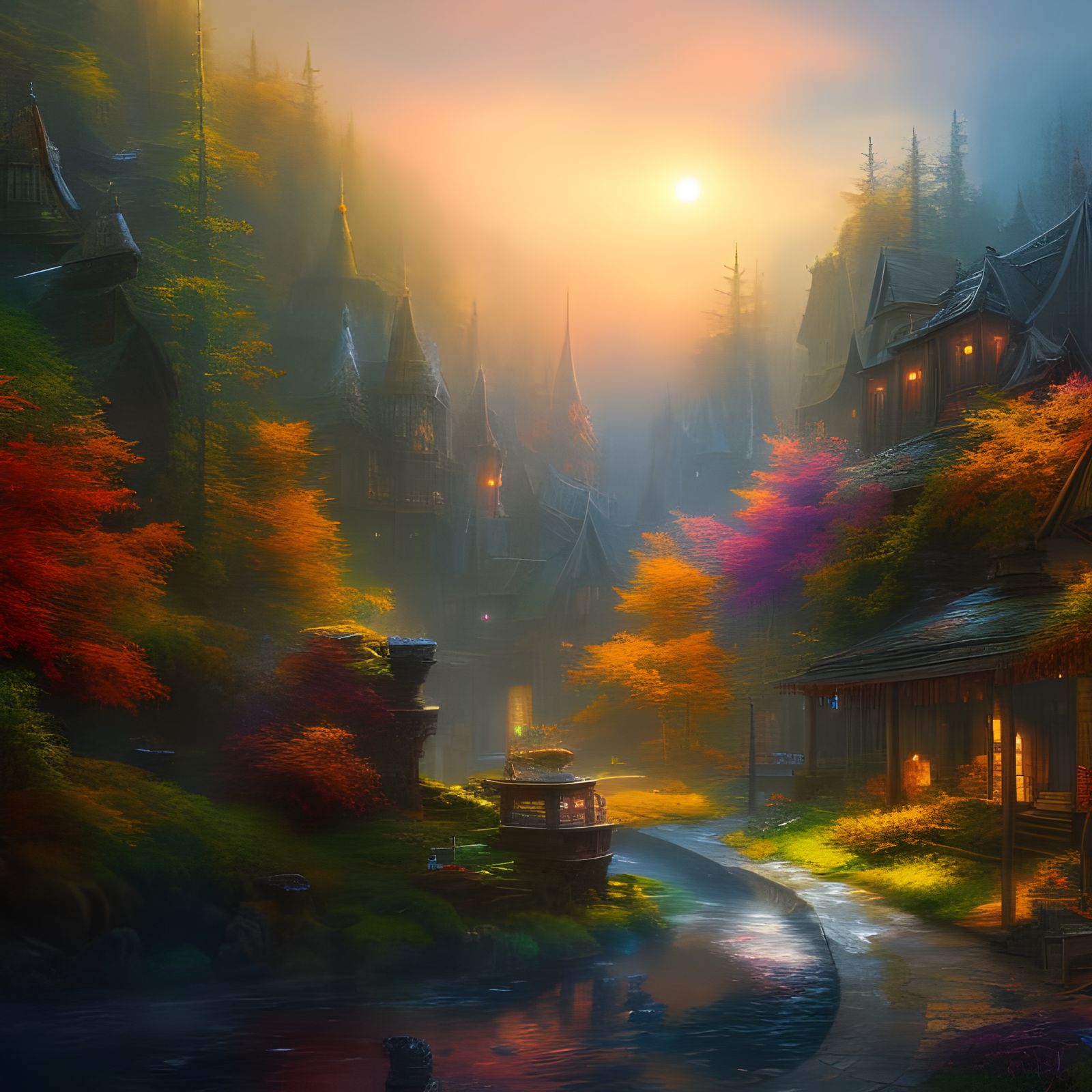 Stained Glass Fairy Town: Hyperdetailed Digital Landscape