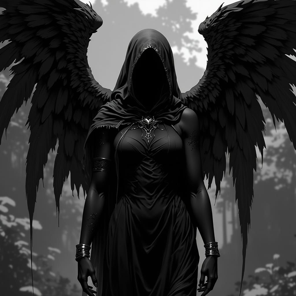 Monochromatic Gothic Woman with Spectral Wings