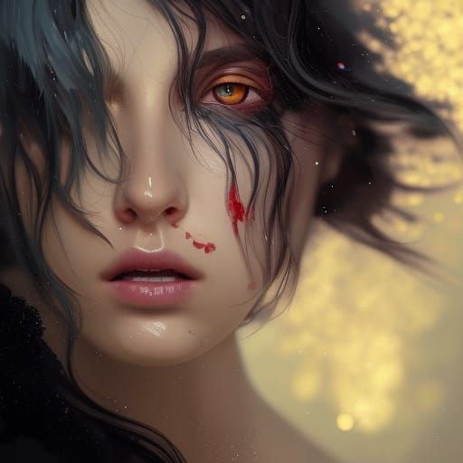 Emo Girl Crying, Mascara Running: Detailed Portrait