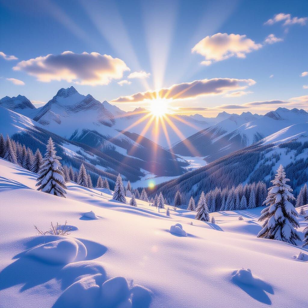 Serene Winter Landscape with Divine Sunshine Beams