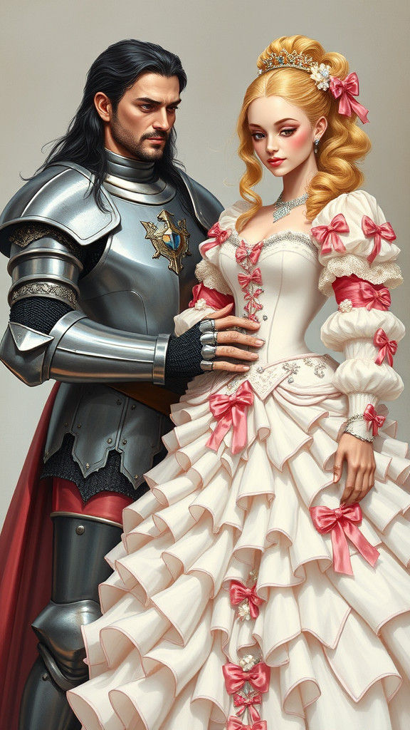 Knight Fastens Princess's Extravagant Wedding Gown