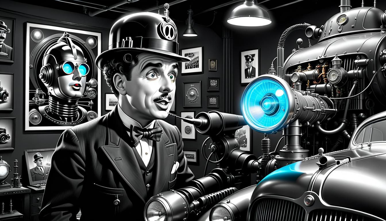 Funny 1950s Cyborg Charlie Chaplin Caricature